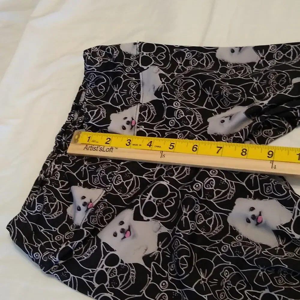 Justice Girls Black small puppy Leggings Full Length Elastic Waist Size 12